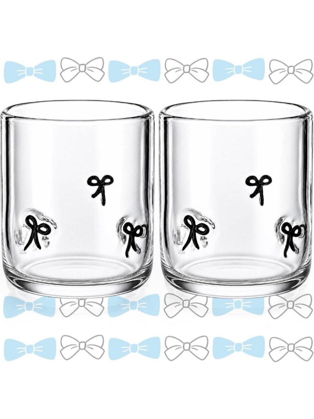 Set of 2 Black Bow Icon Juice Glasses | 14 oz Party Supplies & Gift Idea